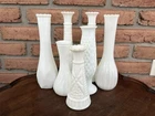 Lot of 7 Vtg Milk Glass Bud Vases Various Heights & Patterns