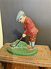 Vintage Cast Iron Golfer Man Doorstop or Bookend 7 3/4" tall