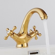 Luxury Gold Dual Handles Single hole Bathroom Sink Faucet Mixer Tap Deck Mount