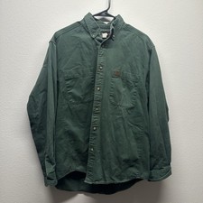 Wrangler RIGGS WORKWEAR Shirt Mens Large Green Cotton Twill Button Down Utility