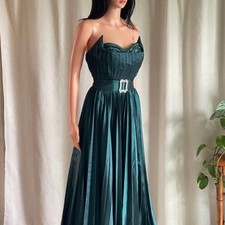 Emerald Green Pleated Strapless Gown Sequin Corset Prom Dress Size 6