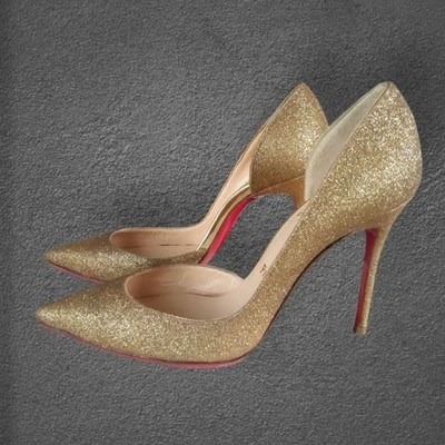 Rare Christian Louboutin Gold Glitter Heels Pointed Toe Size 22.5