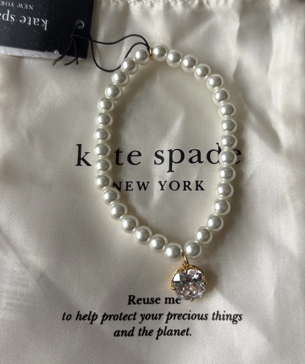Bracciale Kate Spade New York pietra charm perline elastico tono oro argento nuovo