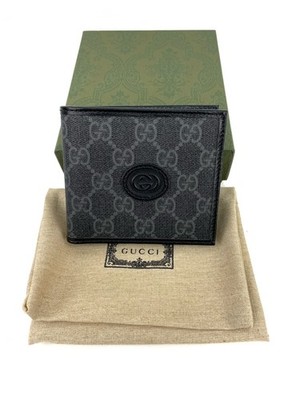 Gucci GG Monogram Interlocking G Logo Canvas Leather Wallet Black