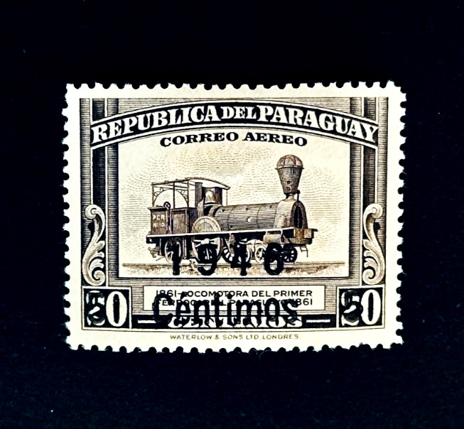 PARAGUAY Stamp - 1946 1st Railroad Train Overprint Sn C154 Air Mail MLH r47