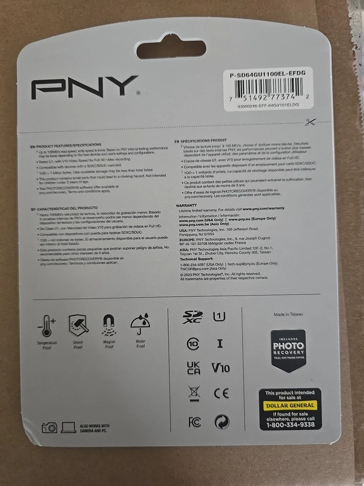PNY Elite SDXC Flash Card Elite 64GB Class 10 U1 V10 SD NEW - Image 2 of 2