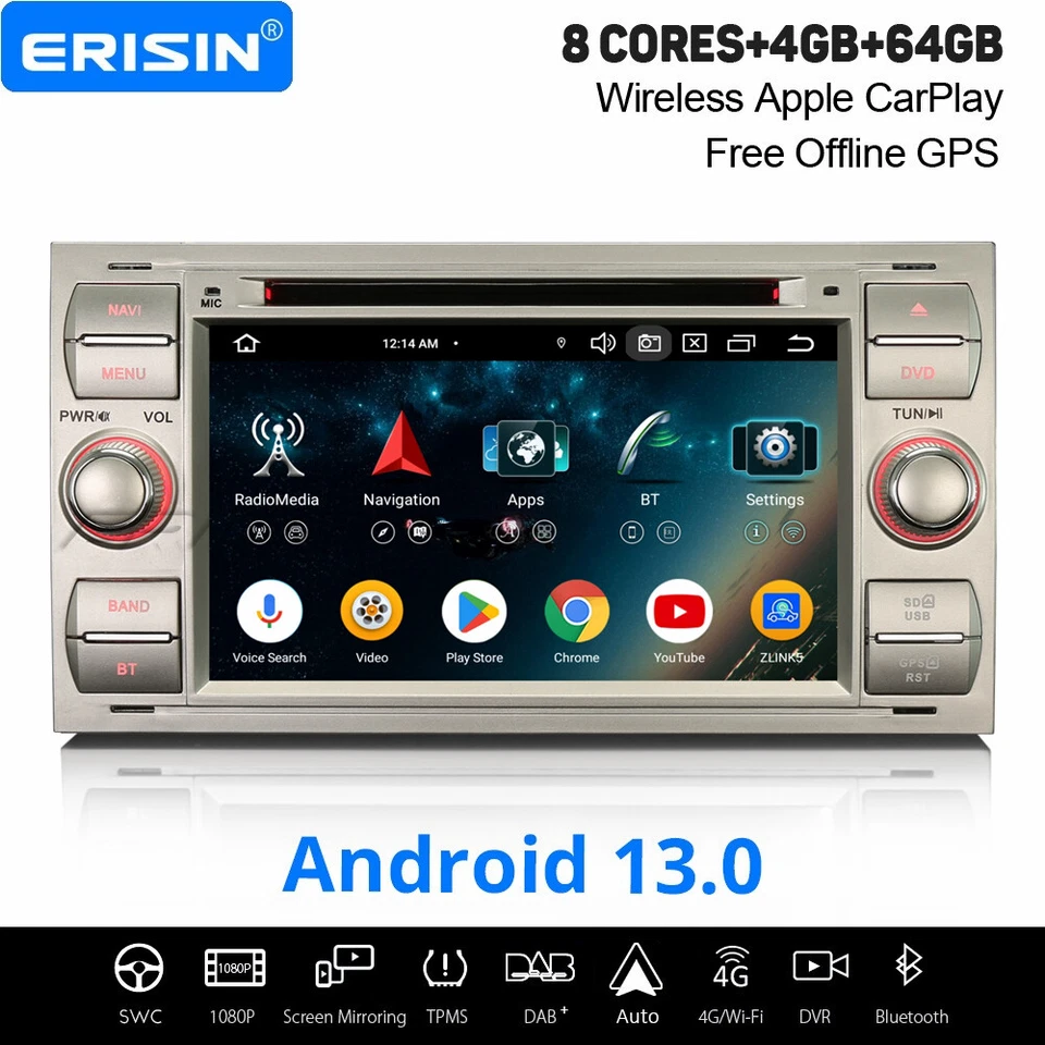 Android 14 DAB+ Autoradio Navi DVD Ford Focus S/C-Max Transit Galaxy Kuga Fiesta - Bild 1 von 4