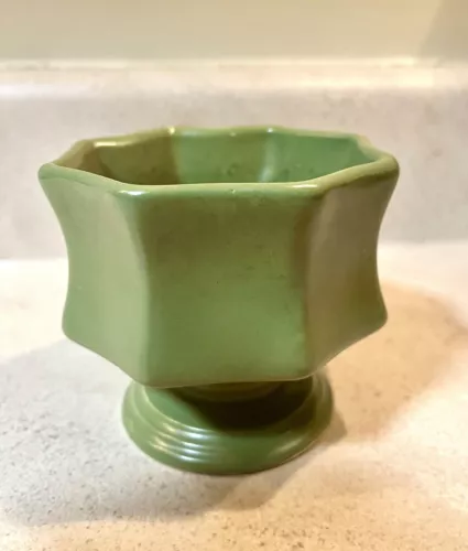 Vtg Hull Pottery Matte Green Pedestal Planter Candle Holder Cup F3 Midcentury