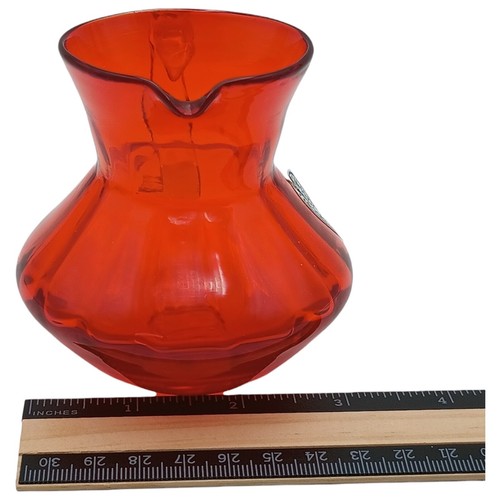 VTG Pilgrim Glass Hand Blown Red Orange Clear Applied Handle Cruet Creamer 3” - Picture 10 of 10