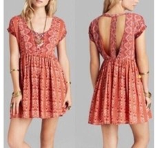 FREE PEOPLE SzXS SUNDOWN BABYDOLL DRESS ORANGE COMBO $118.