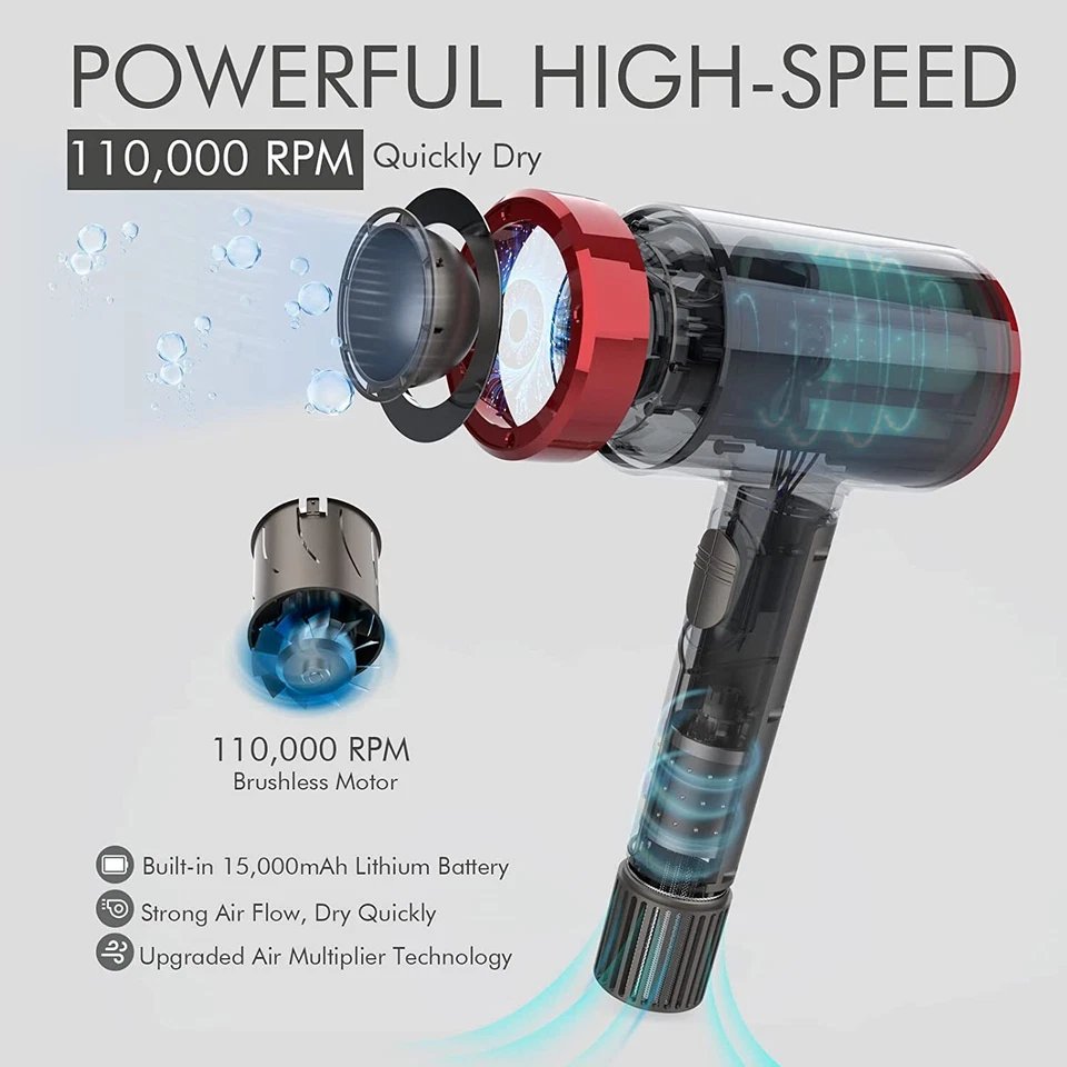 Lylux Cordless Hair Dryer, Low-Heat Blow Dryer with 110, 000 RPM Brushless Motor - Image 3 of 4