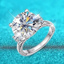 8ct Round Cut Moissanite Three Stone Engagement Ring Women 18K White Gold Plated