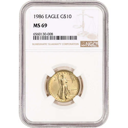 1986 American Gold Eagle Coin 1/4 oz $10 - NGC MS69