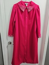 Vtg Hot Pink Long House Coat Pearl Snaps Size Medium Usa Made Adore Ltd Pajamas