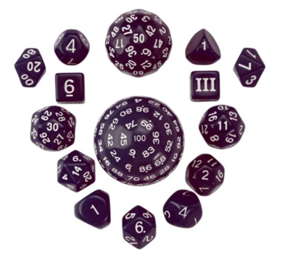 Purple & White Unusual 15 Dice Set - Poly RPG DnD Dungeons Dragons d20 AD&D