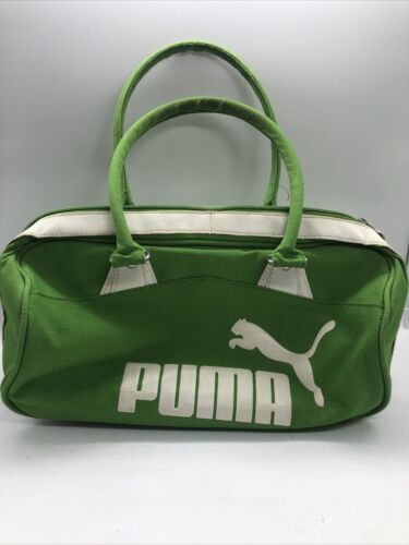 Borsa vintage verde e bianco Puma retrò borsone in tela lettura - Foto 1 di 12