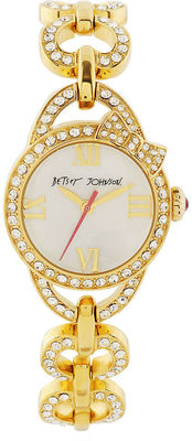 NEW BETSEY JOHNSON GOLD TONE CRYSTAL BOW+HEART BAND+MOP DIAL  display picture 3