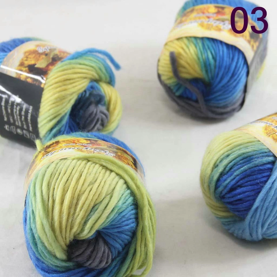 Hot 4Ballsx50g Multi Color Soft Thick DIY Knitting Knitwear Woolen Sock Yarn 03 - Image 2 of 4