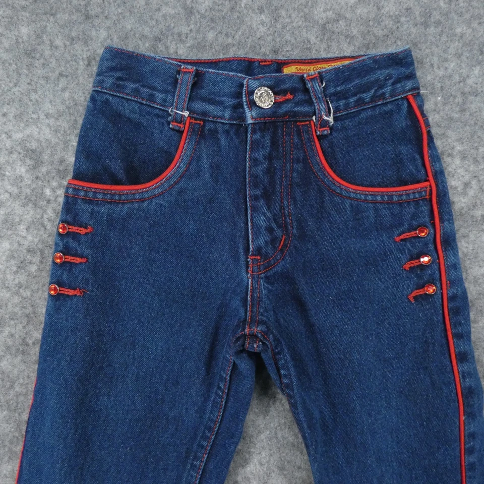 Jeans Lawman Jóvenes Niñas 7 Rectos Tiro Alto Lavado Mediano con Borde Rojo De Colección Foto 2 de 4