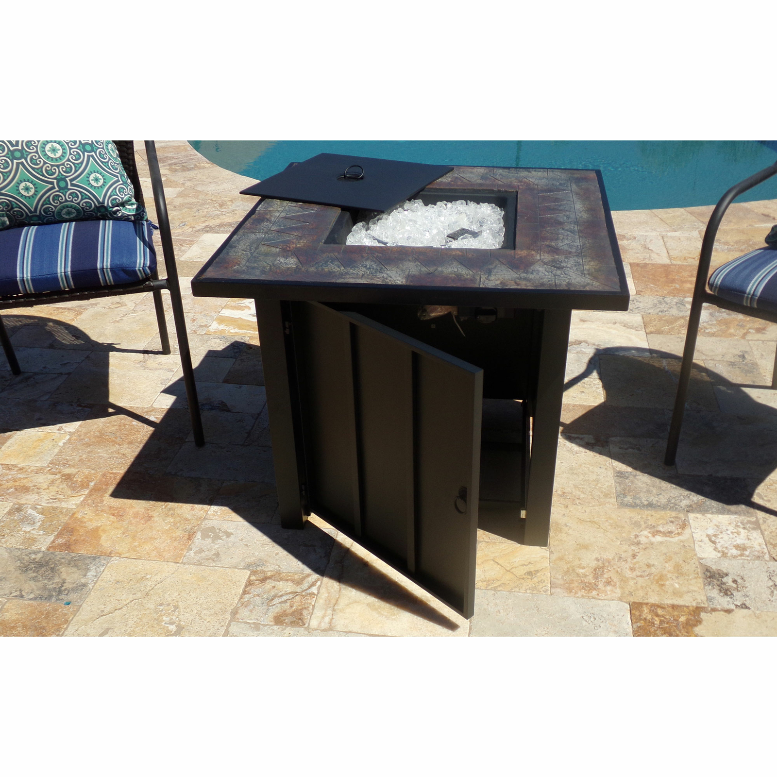 Hiland AFPSTT Outdoor 30 In Square Tile Table Top Propane Fire Pit