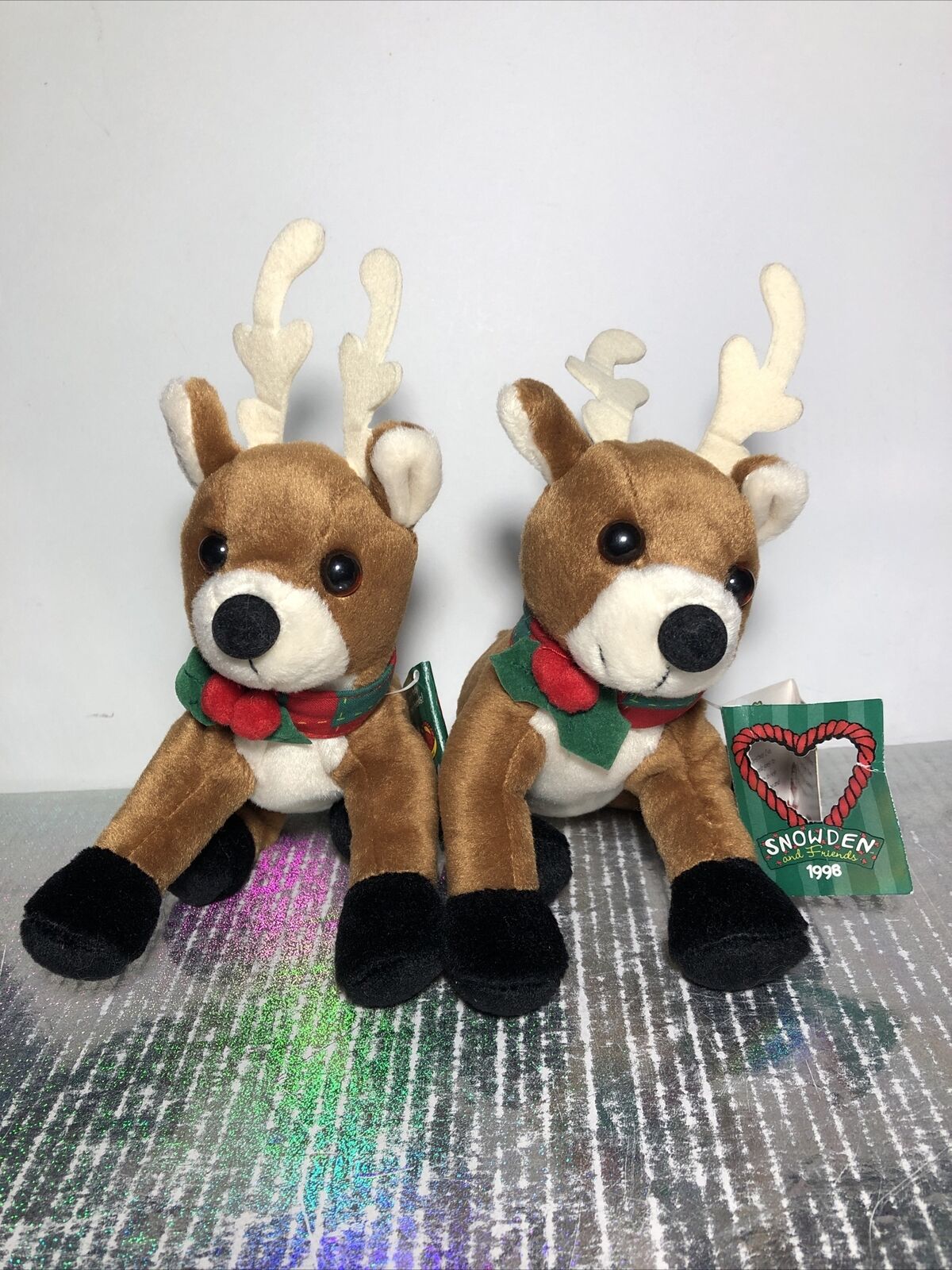 Snowden And Friends Brown Reindeer Plush Lot Christmas Plaid Holly 