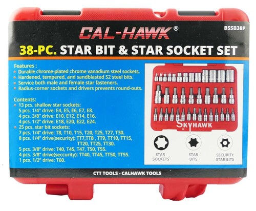 38pc 1/4", 3/8" & 1/2" DRIVE TORX STAR SOCKET SET & BIT MALE FEMALE E & T SOCKET - Picture 4 of 4