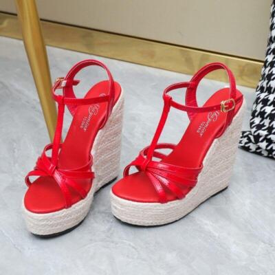 Womens Wedge Heel Platform Sandals Buckle Strap Slingbacks Pumps Party  Shoes New