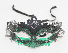 Venetian Mask Adult Womens Masquerade Ball Costume Green Black Fancy Dress Mardi
