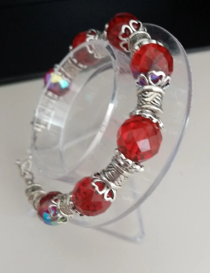 Perlen Armband böhmische Kristalle rot mit Tibet Perlen 21 cm - Bild 2 von 4