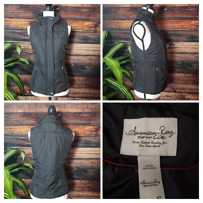 American Rag Cie Vest Size Small Black Puffer Zip Front Pockets