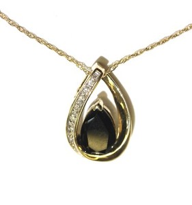 14k yellow gold .10ct diamond onyx gemstone pendant necklace 4.6g 17"
