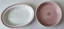 2 PINK & WHITE CAT KITTEN PET DESIGNER FEEDING BOWLS PAW PRINT DECORATION CUTE!!