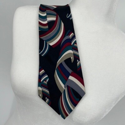 Vintage Givenchy Imported Silk Necktie Multicolored Black Red Teal White Mens