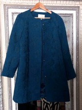 Jacques Vert Ladies Smart Dark Teal Textured Floral Lined Party Evening Coat 16