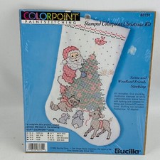 Bucilla 63731 Santa & Woodland Friends Stocking Colorpoint Kit Paintstitching