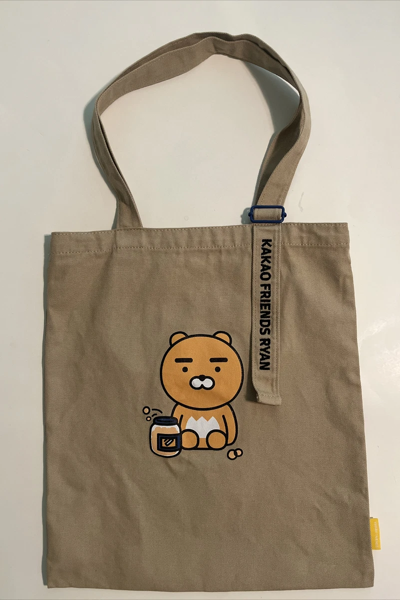 KAKAO FRIENDS Ryan Brown Canvas Tote Bag with Shoulder Straps