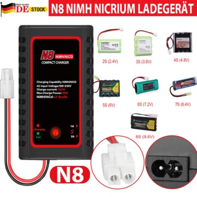 N8 Ladegerät 3,6V 4,8V 6V 7,2V 8,4V 9,6V NiMH Empfänger Akku TAMIYA-Stecker Akku