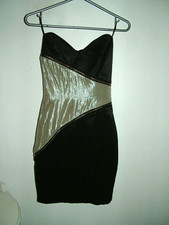 BLack Silver Gold Evening Dress 6  L'Art River Island, strapless, fitted, vgc