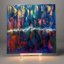 Vibrant Modern Orig Abstract (New Video) Glowing Acrylic Painting Canvas 20x20