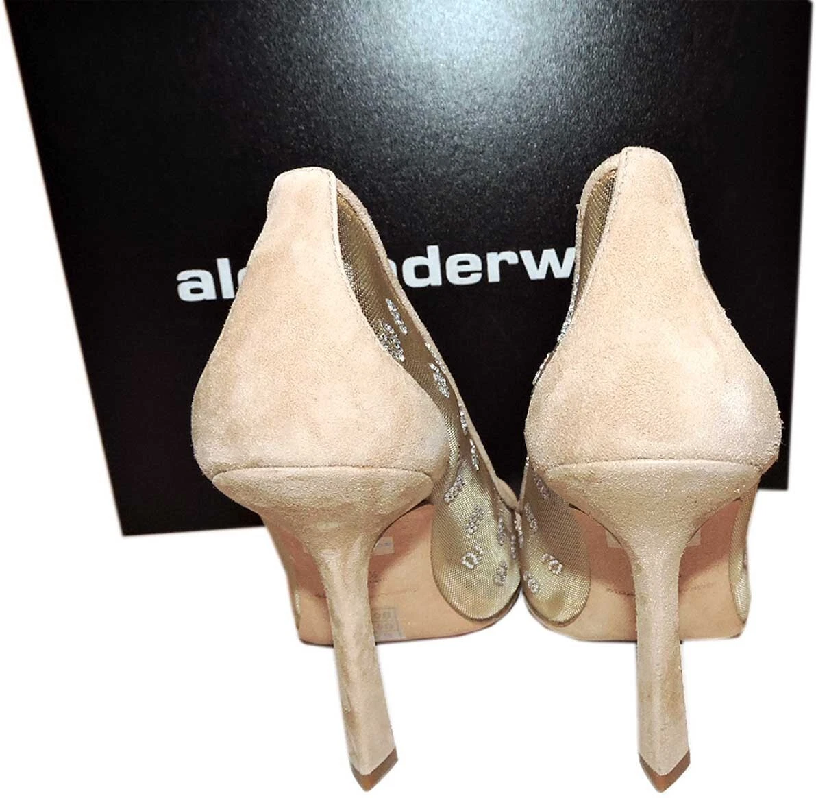 Scarpe nude Alexander Wang décolleté delfino con tacco in cristallo impreziosito da cristalli 39