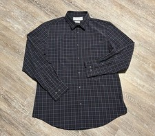 Mizzen Main Performance Leeward Shirt XL Trim Navy Blue Plaid Check Button Up