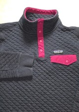 Patagonia Jacket Womens Medium Navy Merlot Organic Cotton Quilt Snap T Pullover