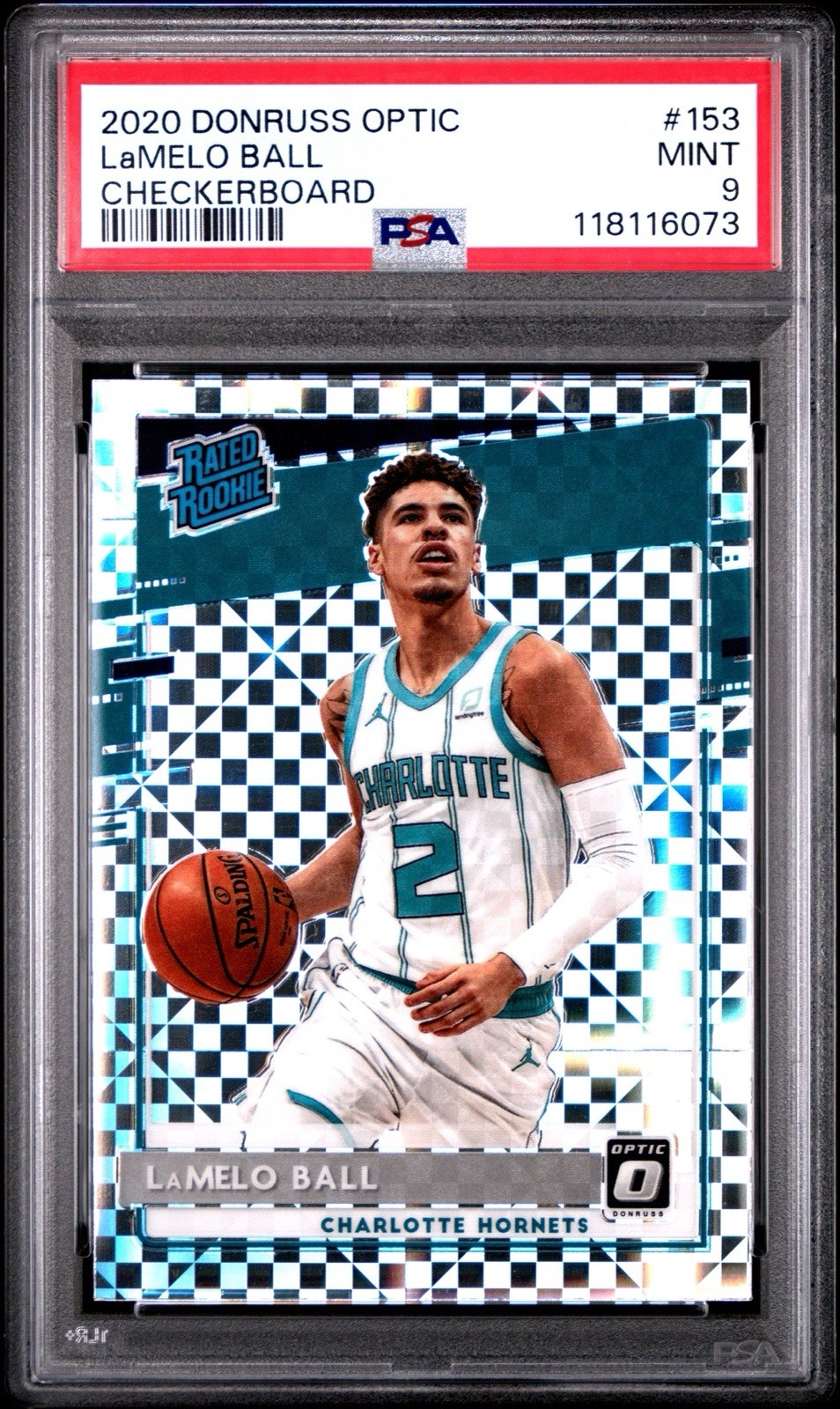 2020-21 Donruss Optic Rated Rookie LaMelo Ball Checkerboard Hornets #153 PSA 9