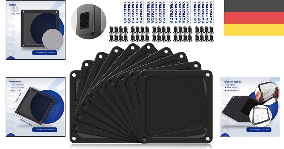 Effektive PC Lüfterabdeckungen, 120mm Nylon Staubfilter mit Magnetrahmen, 10 St. - Bild 2 von 4
