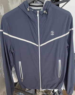 Brunello Cucinelli Men's Hooded Full Zip Windbreaker Jacket Pockets XS Blue