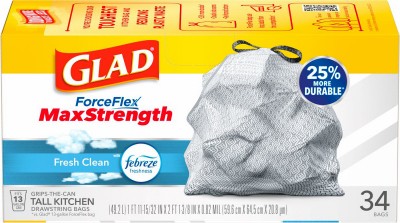 ForceFlex große Küchenbeutel, Kordelzugverschluss, frischer sauberer Duft, 13 Gallonen, 34-Ct