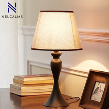 Modern Bedside Table Lamp | Fabric Shade | 3 Colour Light Modes | E27 Socket