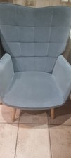 Grey Coloured Comfort Chair In Velvet Feel Finish Wuth Wooden Legs
