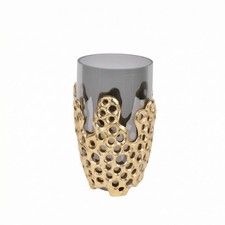 Tabletop Vase Sculptural Decorative Vase Metal-Like-Looking Vessel for Living