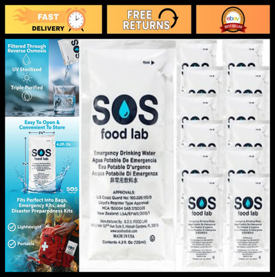 Emergency Water Pouches 12 Count - 4.2 Fl Oz, Purified Drinking Water for Surviv